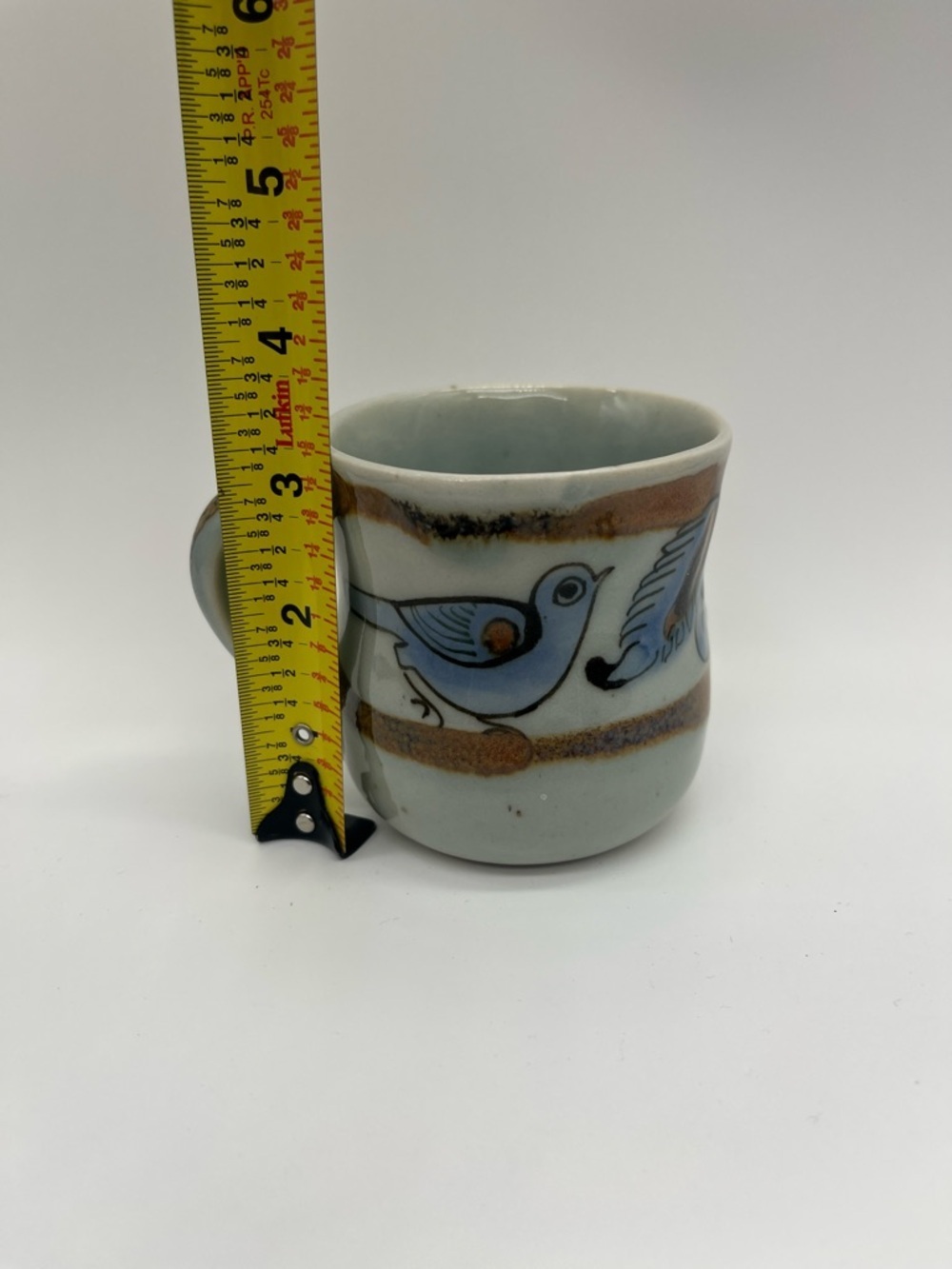 KEN EDWARDS Mexican TONALA POTTERY Stoneware- Flat Cup-Signed-El Palomar Blue Sm - Picture 7 of 8